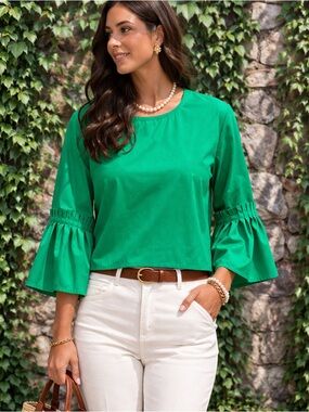 MARLED Kelly Green Stretch Bell Sleeve Blouse, L
